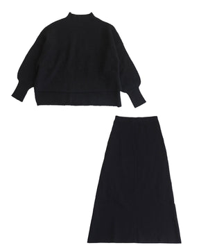 ハイネックワイドニット&スカートセット