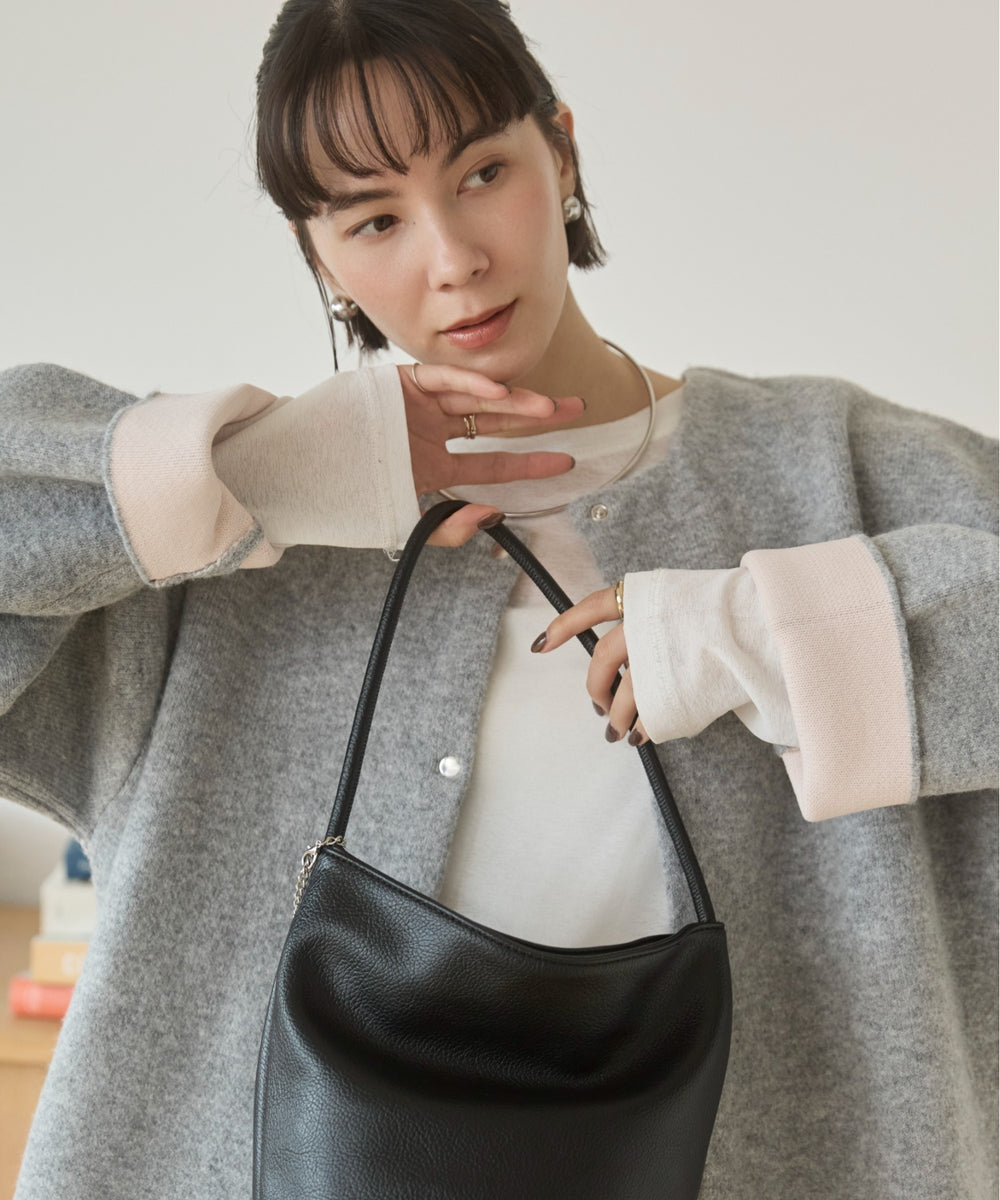 ノーカラーニットコート