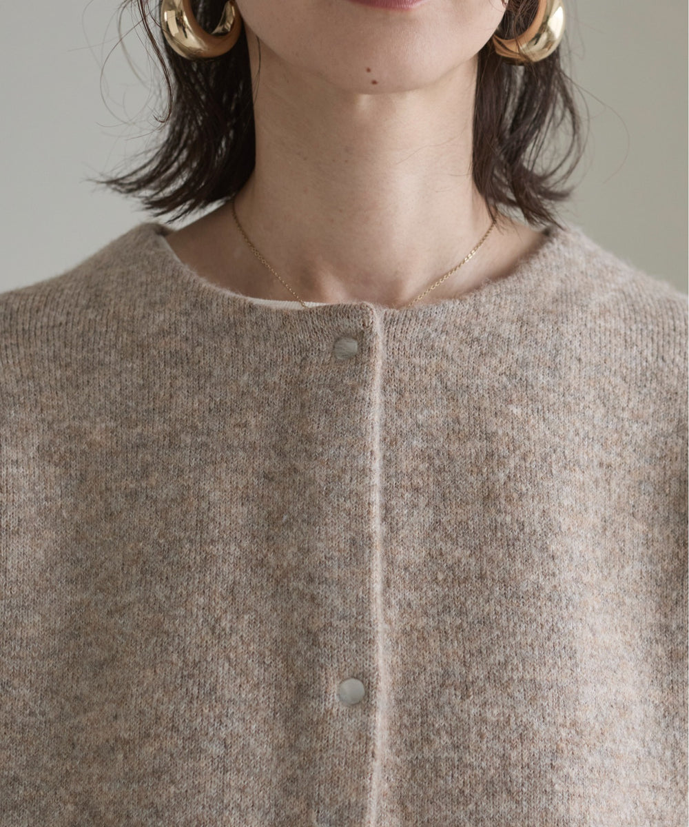 ノーカラーニットコート