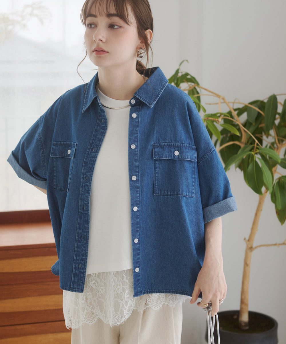 オーバーサイズデニム半袖シャツ