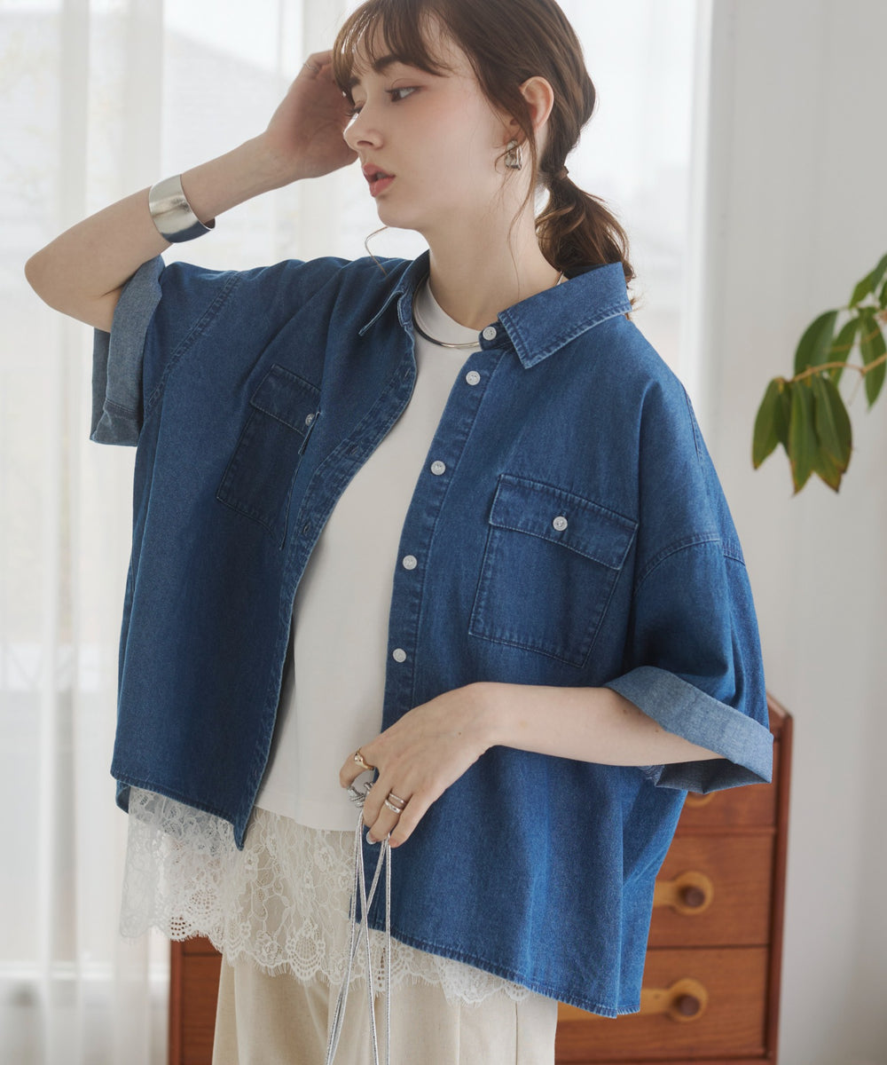 オーバーサイズデニム半袖シャツ