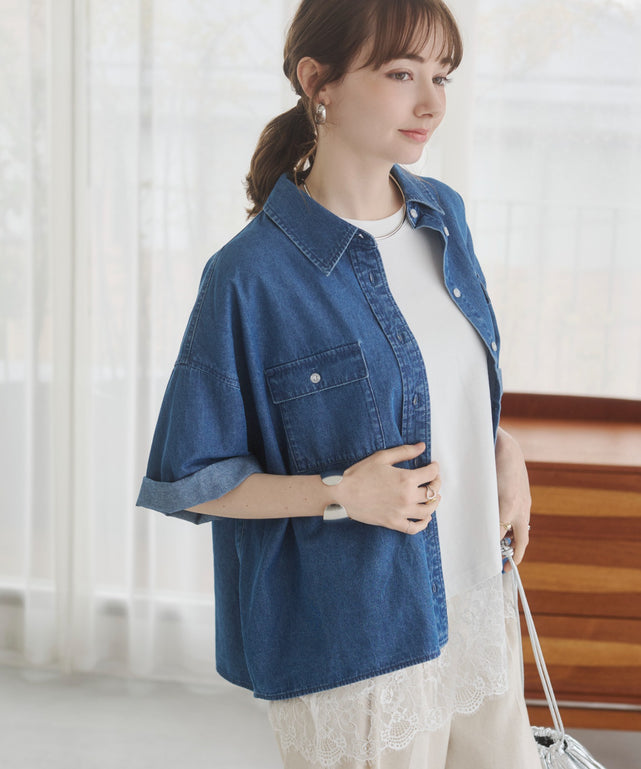 オーバーサイズデニム半袖シャツ