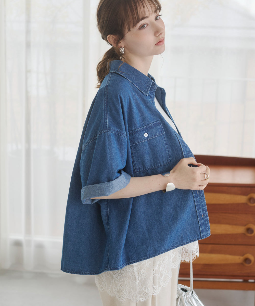オーバーサイズデニム半袖シャツ