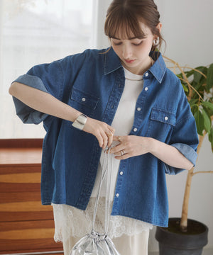 オーバーサイズデニム半袖シャツ