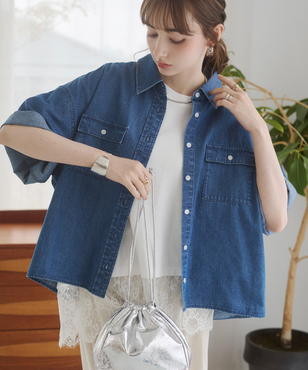 オーバーサイズデニム半袖シャツ