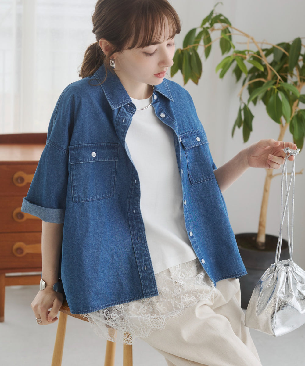 オーバーサイズデニム半袖シャツ