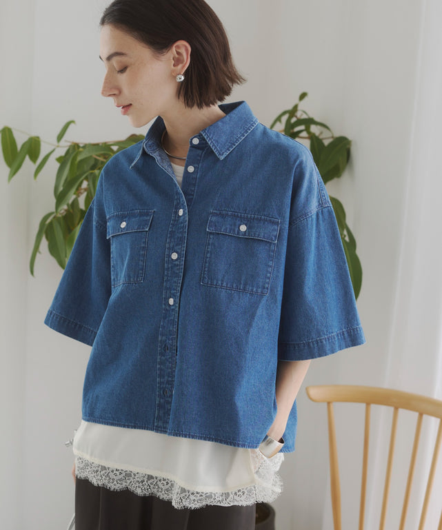 オーバーサイズデニム半袖シャツ