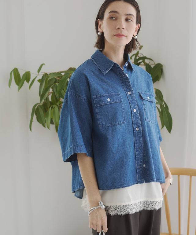 オーバーサイズデニム半袖シャツ