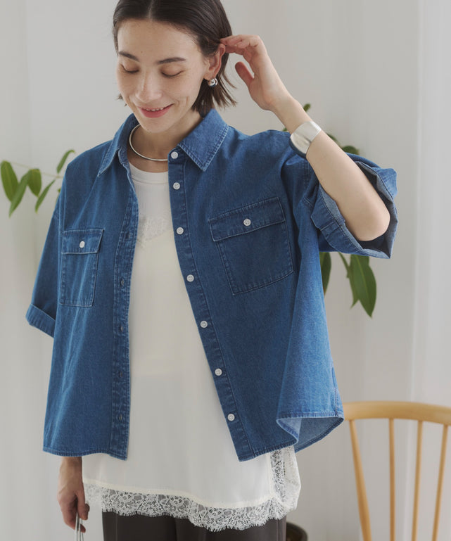 オーバーサイズデニム半袖シャツ