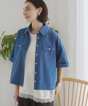 オーバーサイズデニム半袖シャツ