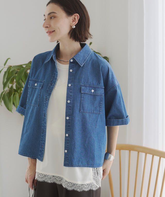 オーバーサイズデニム半袖シャツ