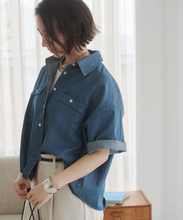 オーバーサイズデニム半袖シャツ