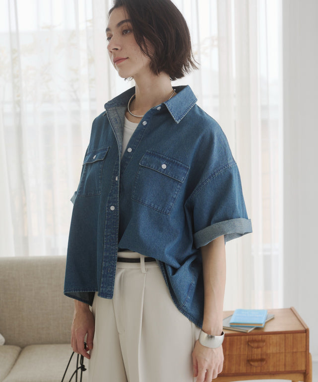 オーバーサイズデニム半袖シャツ