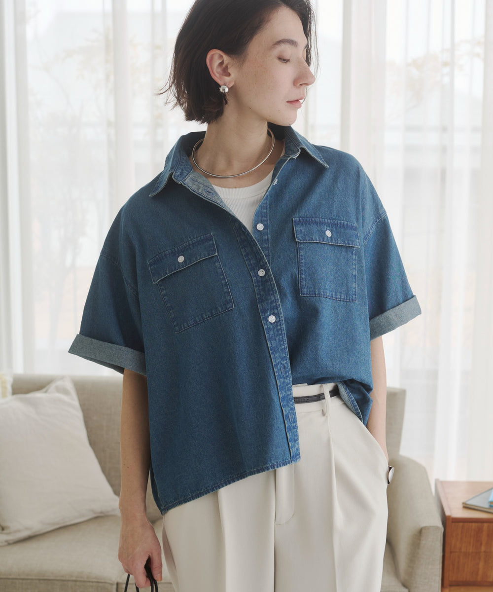 オーバーサイズデニム半袖シャツ