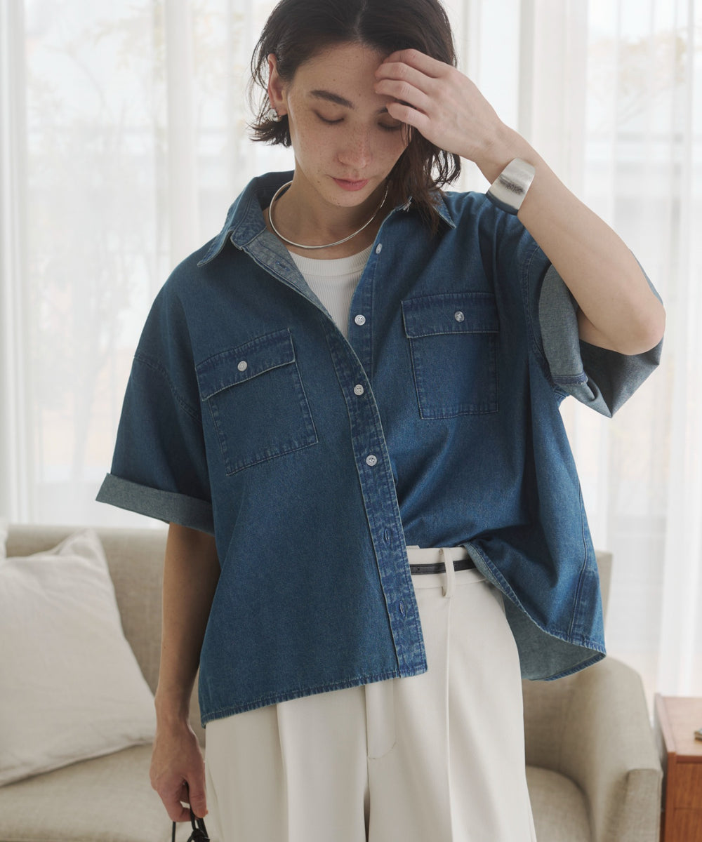 オーバーサイズデニム半袖シャツ