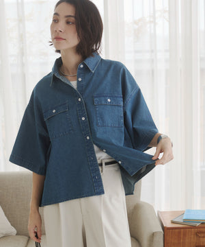 オーバーサイズデニム半袖シャツ