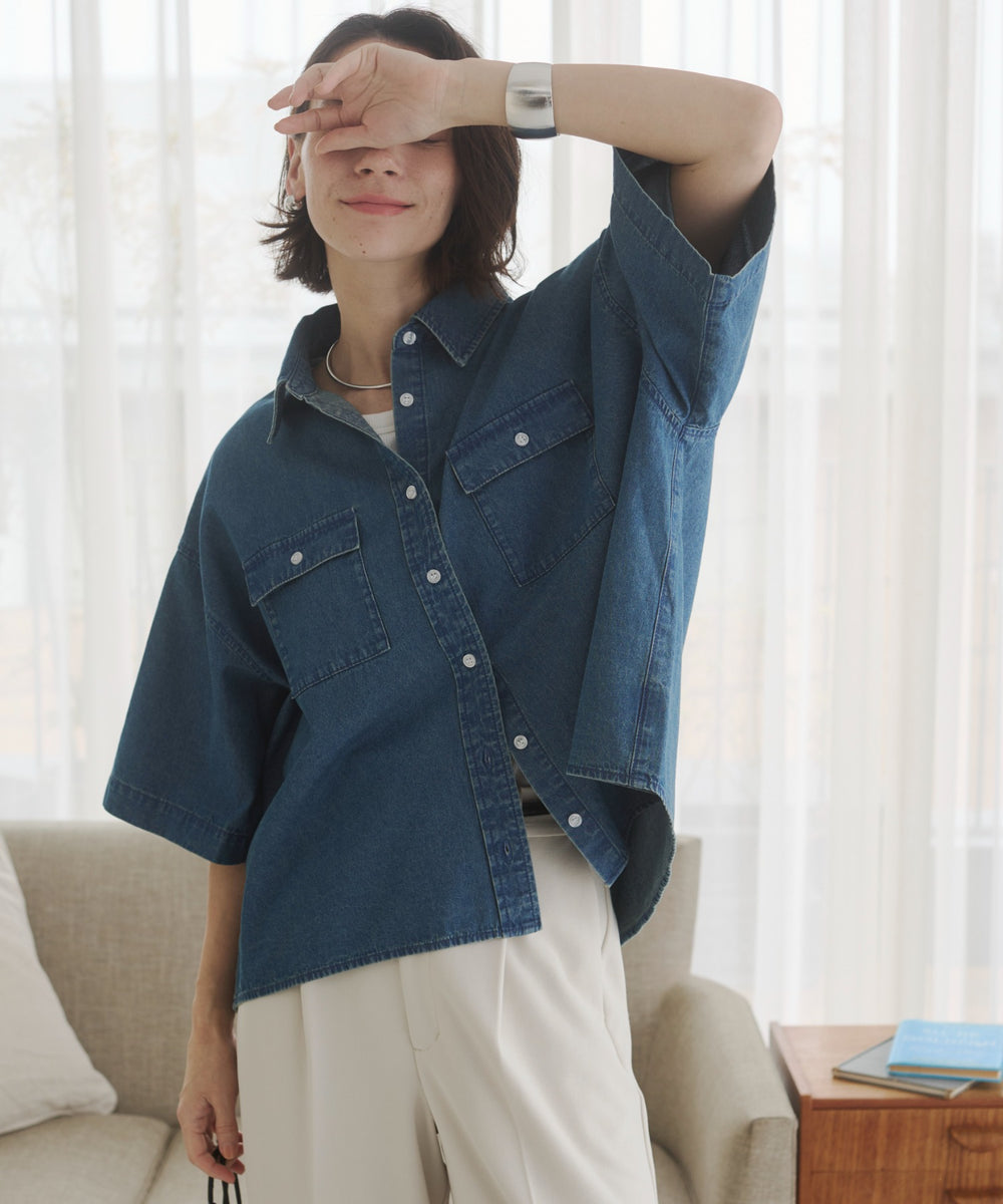 オーバーサイズデニム半袖シャツ
