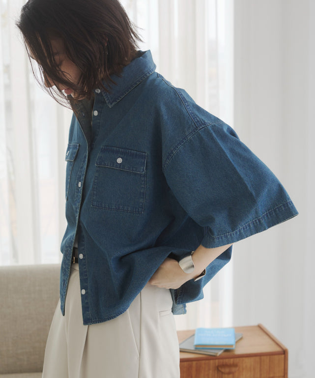 オーバーサイズデニム半袖シャツ