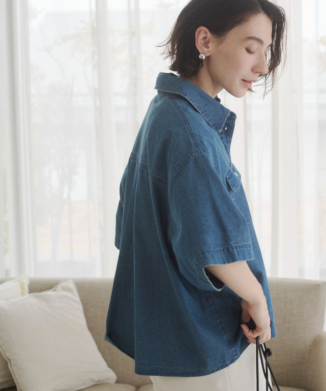 オーバーサイズデニム半袖シャツ