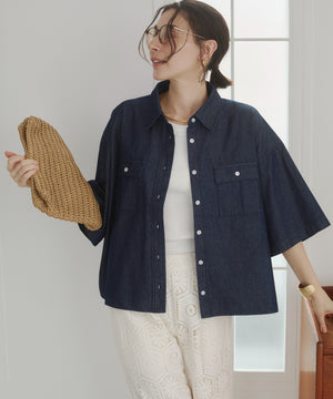 オーバーサイズデニム半袖シャツ