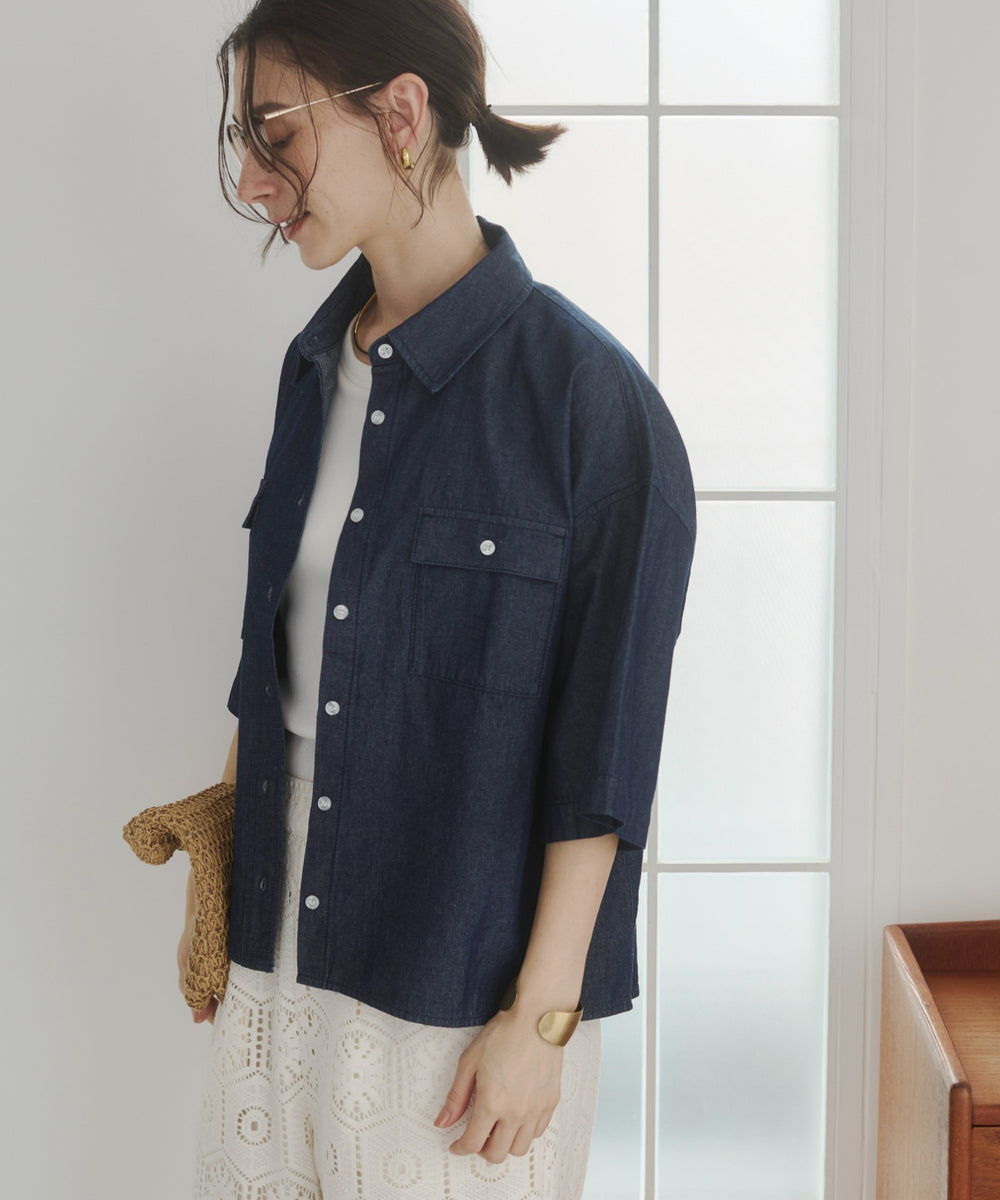 オーバーサイズデニム半袖シャツ