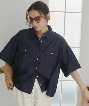 オーバーサイズデニム半袖シャツ