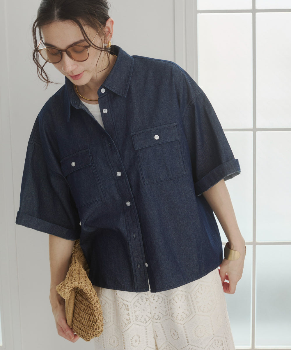オーバーサイズデニム半袖シャツ