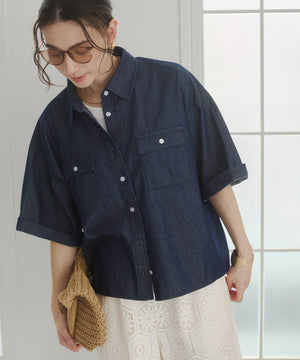オーバーサイズデニム半袖シャツ