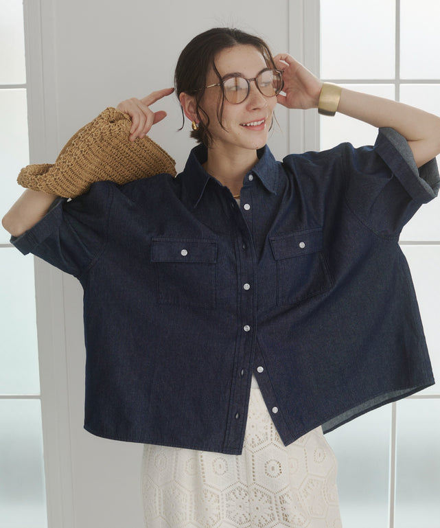 オーバーサイズデニム半袖シャツ