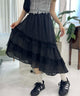 レースフリルヘムロングスカート/ブラック モデル：160㎝ F着用
