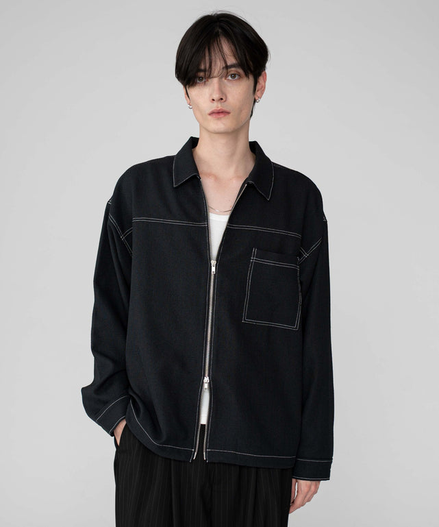 カラーステッチシャツジャケット/ブラック モデル：180cm L着用
