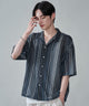 ストライプメッシュBIGシャツ（SS）/チャコール　モデル：180㎝　L着用
