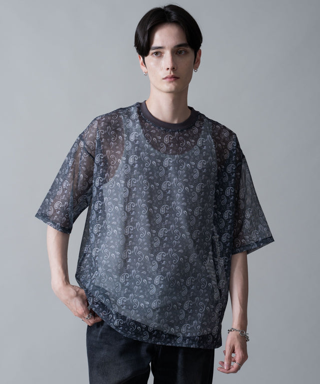 メッシュパターンアンサンブルPOシャツ（SS）/柄1 モデル：180㎝　L着用