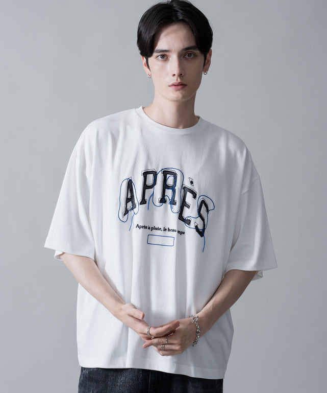 オフステッチグラフィックT（SS）/ホワイト　モデル：180㎝　L着用