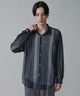 ストライプメッシュBIGシャツ（LS）/チャコール　モデル：180㎝　L着用