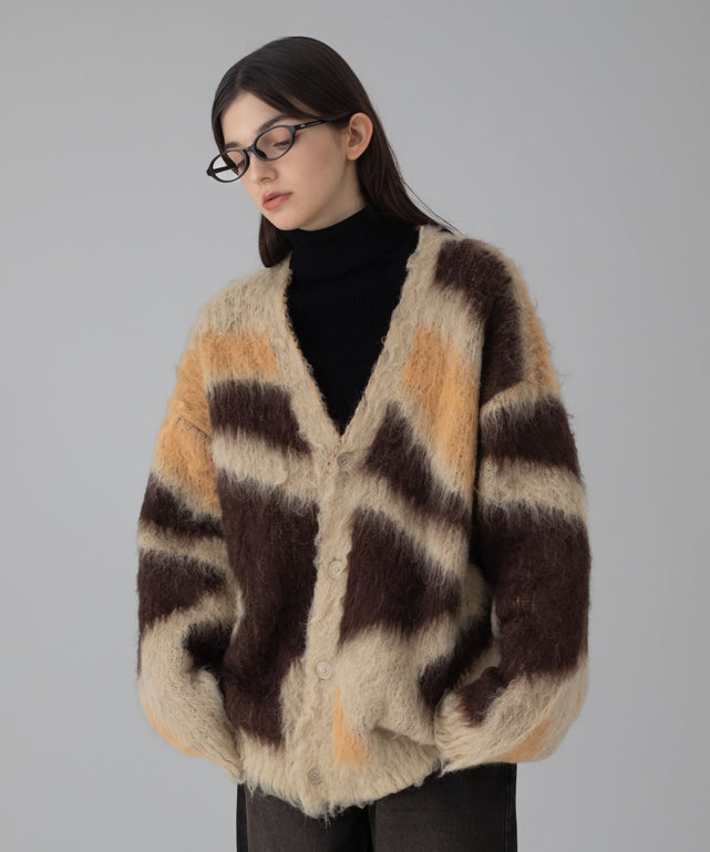 モヘアタッチパターンカーディガン/ベージュ モデル：162cmM着用