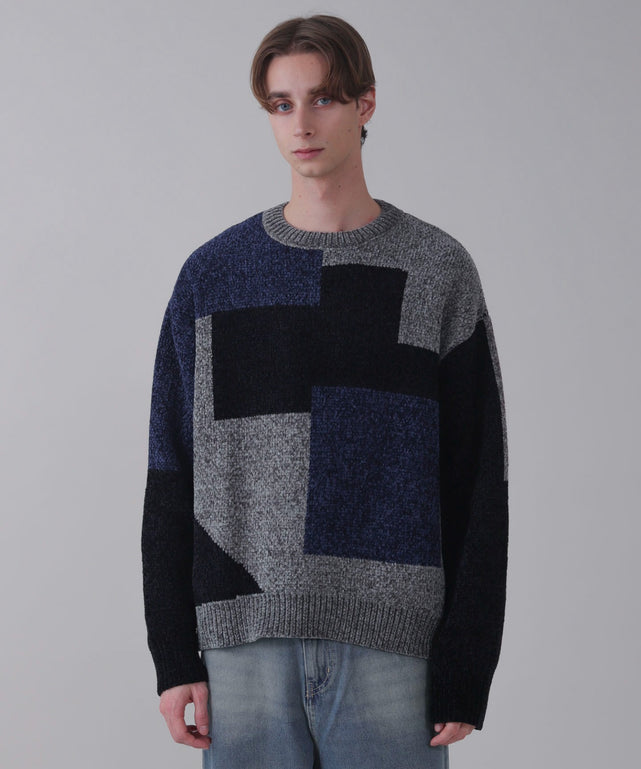 ベロアモールカラーブロックプルオーバー/ｸﾞﾚｰ モデル：178cm L着用