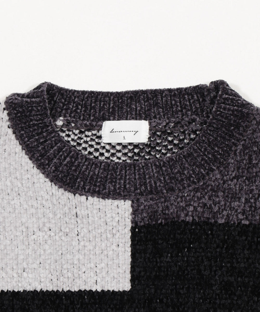 ベロアモールカラーブロックプルオーバー