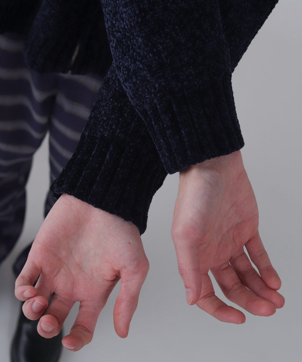 ベロアモールワンポイントZIPカーディガン