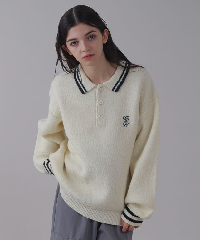 ワンポイント刺繍ニットポロ/ﾎﾜｲﾄ モデル：162cm L着用