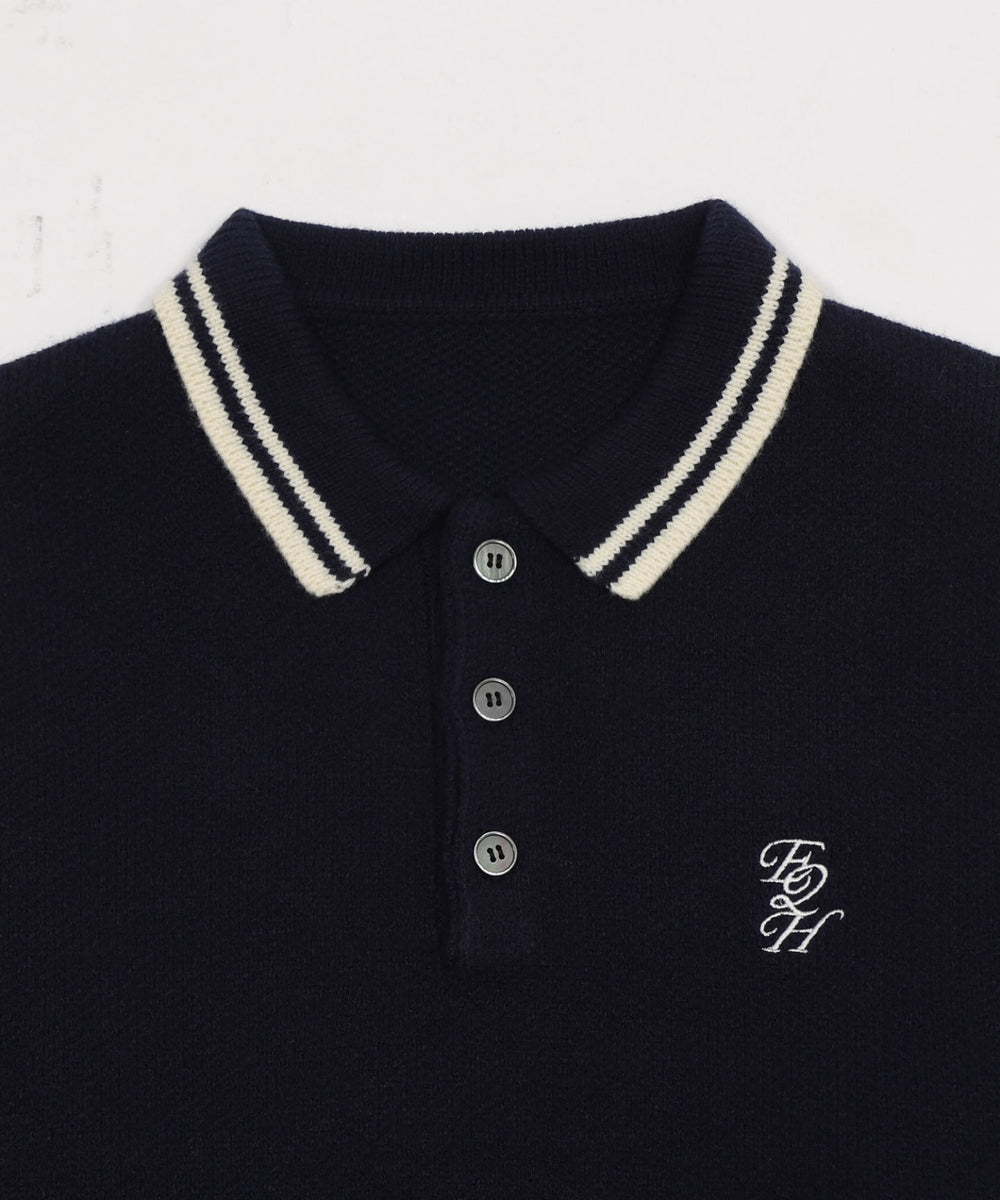 ワンポイント刺繍ニットポロ