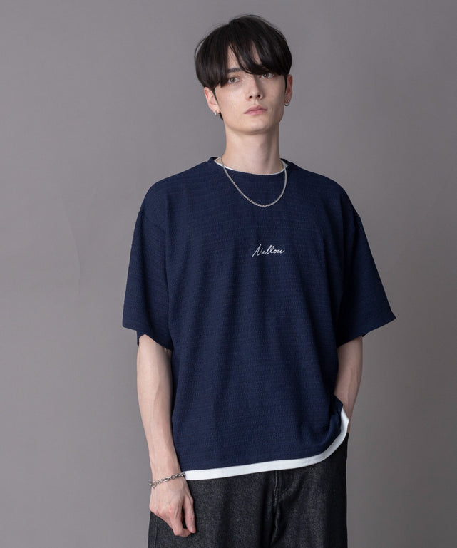 ワンポイントフェイクレイヤードT（SS）/ネイビー モデル：180cm L着用