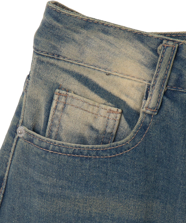 ウオッシュドデニムハーフパンツ