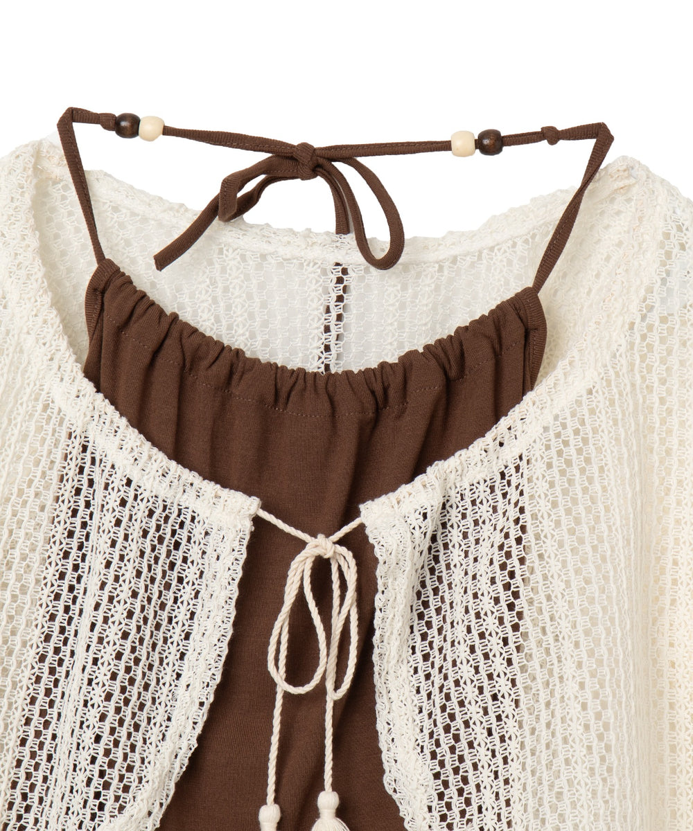 ビーズデザインキャミSETメッシュカーデ