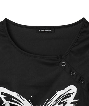 バタフライマルチデザインスリーブロンT