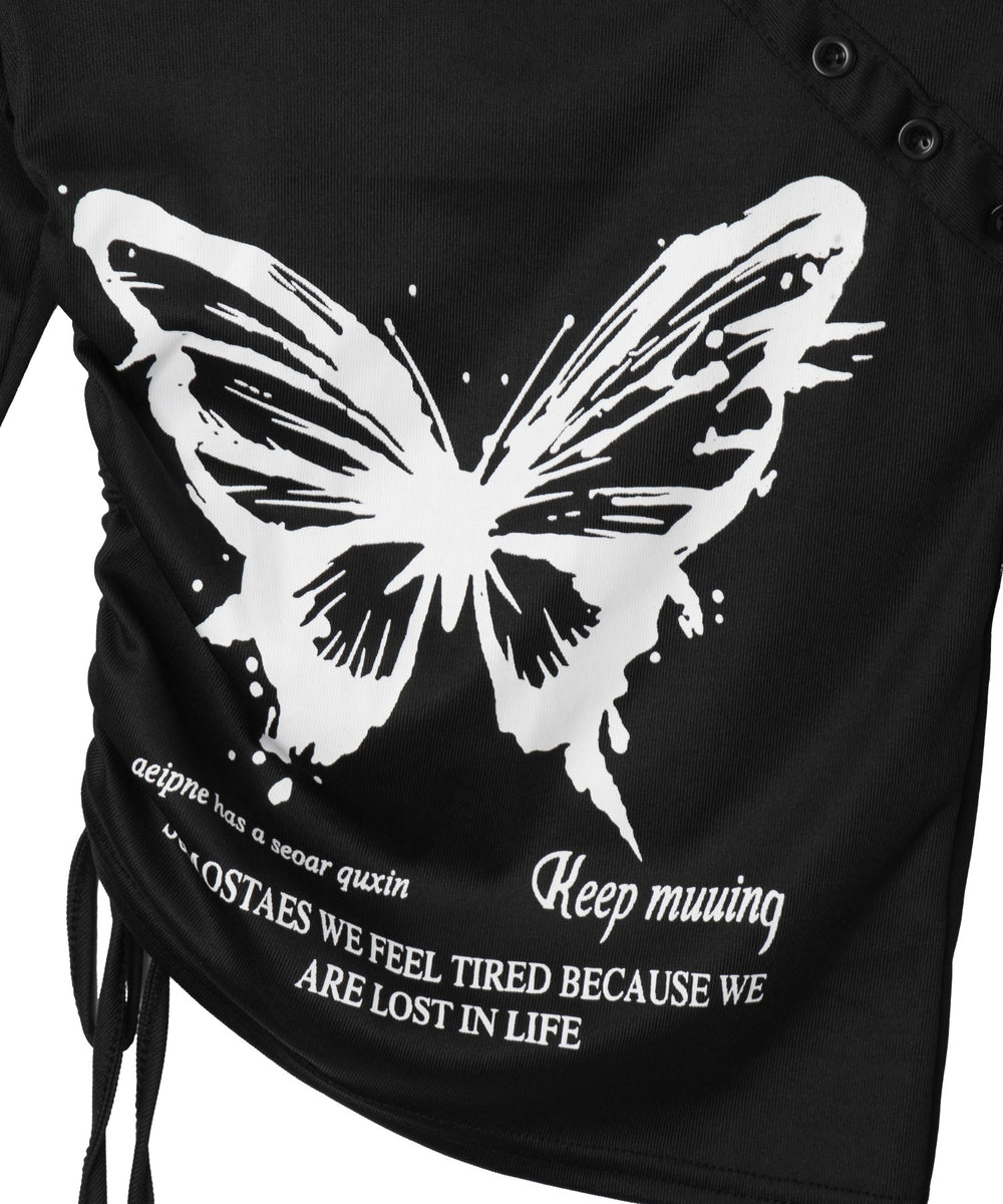 バタフライマルチデザインスリーブロンT