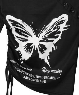 バタフライマルチデザインスリーブロンT