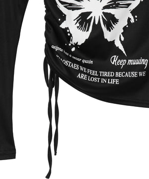 バタフライマルチデザインスリーブロンT