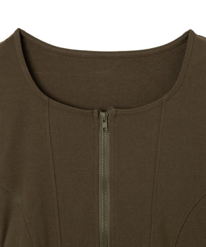 WジップカーブヘムスリーブロンT