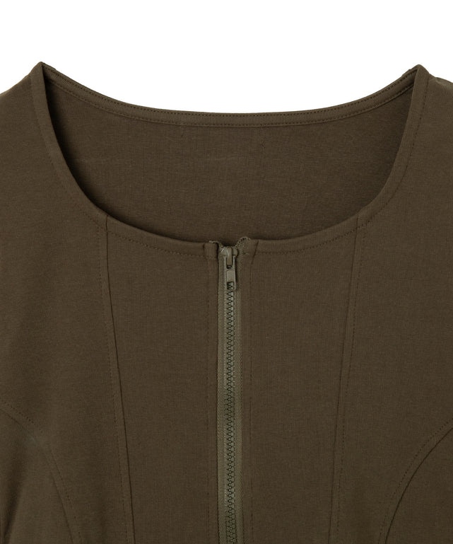 WジップカーブヘムスリーブロンT